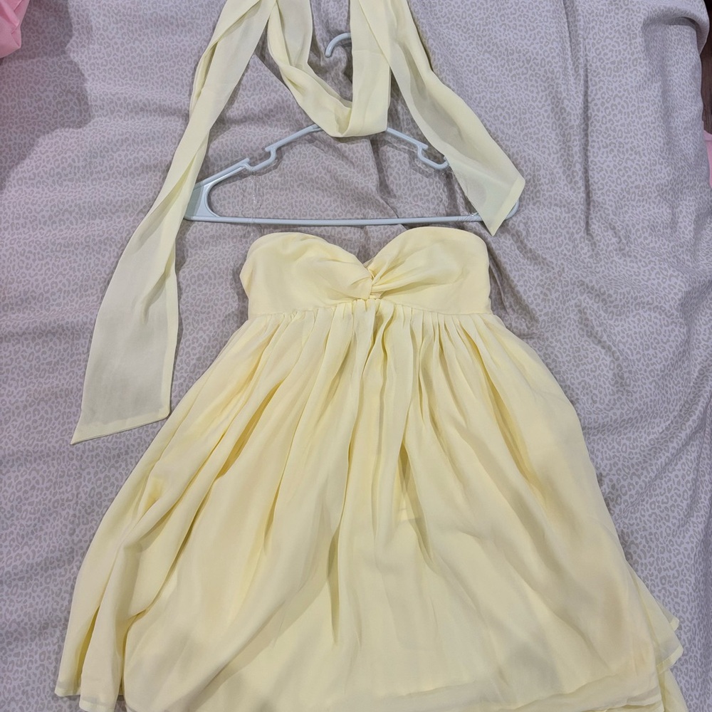 NWT Peppermayo Saturn Mini Dress, strapless yellow dress with neck scarf
